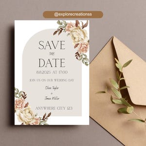 Boho Save the Date-sjabloon | Bewerkbare huwelijksuitnodiging | Digitale download | Afdrukbare trouwkaart | Canva-uitnodiging