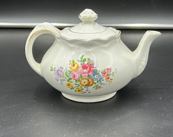 Vintage Crown Dorset Staffordshire England Ceramic Tea Pot With Floral Design