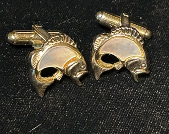 Vintage Swank Fish with Mother of Pearl and Gold Tone Cufflinks