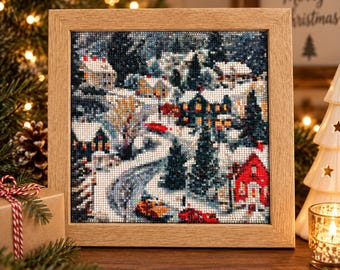 Framed 3D Diamond Painting Winter Village Scenery Picture Ready Hang Christmas Mosaic