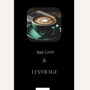 Könnte beinhalten: Eine schwarz-weiße Grafik mit dem Text "Age Limit & LEVERAGE" in Weiß. Die Grafik enthält auch ein kleines Bild einer Tasse Kaffee mit einem herzförmigen Design im Schaum. Der Text "MSB Reignite Series" befindet sich in der unteren rechten Ecke der Grafik.