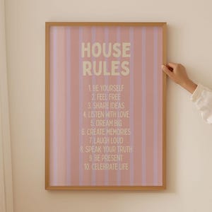 House Rules Poster, Retro Quote Print, Retro Wall Art, Trendy Poster, Dorm Decor, Handwritten Poster, Flatmate Poster, Sayings Poster
