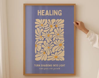 Healing Poster, Mental Health Poster, Spirituality Wall Art, Mindfulness Poster, Blue Poster to Print, Quotes Poster Digital