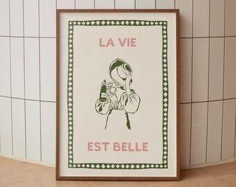 Life is Beautiful Poster, French Wall Decor, Vintage Typography Print, Retro Wall Art, Romantic Decor Bedroom, Quote Poster
