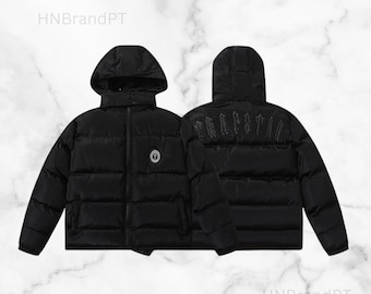 Handmade Trapstar Irongate Sky Blue Puffer Jacket Gloss Black | Detachable Hood Streetwear Coat | Men’s Designer Winter Jacket