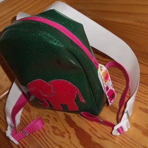 WEARABLE ART!! Sparkle Glitter Vinyl Backpack Staarpack Adorable Green Purse Bag Pink Elephant OOAK Clubwear Festival Cute kawaii