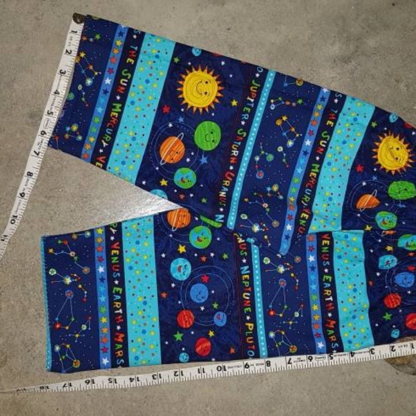 SPACE PANTS 2t planets stripe 100% cotton washable elastic soft comfy blue colorful