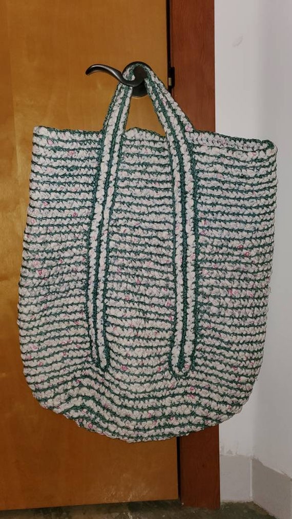 oversized handmade vintage tote woven ribbon baske