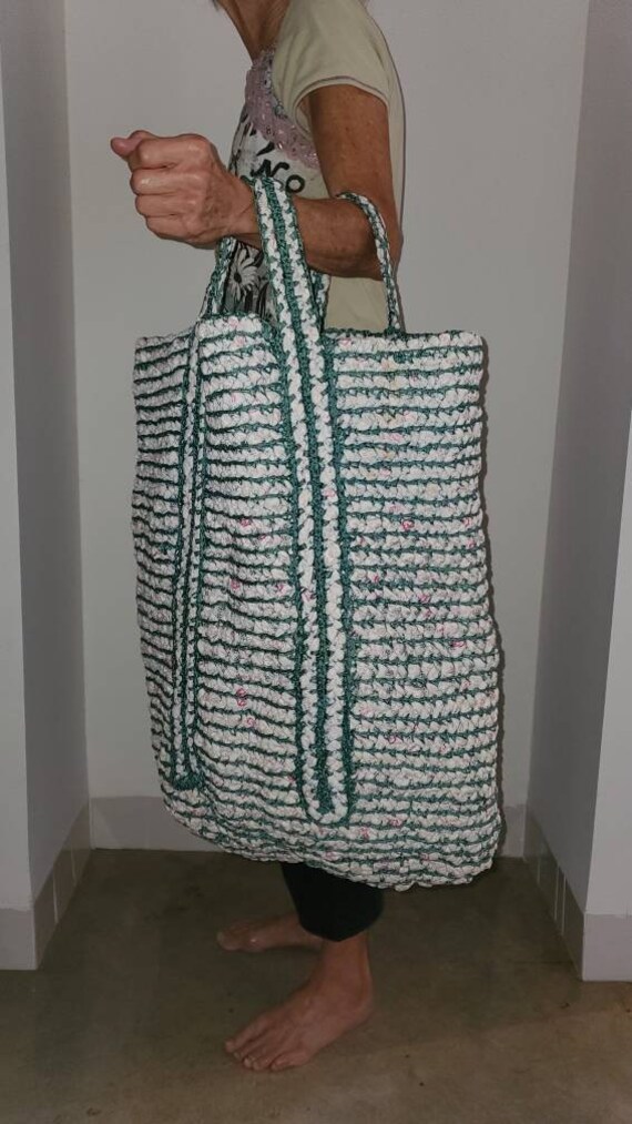 oversized handmade vintage tote woven ribbon bask… - image 2