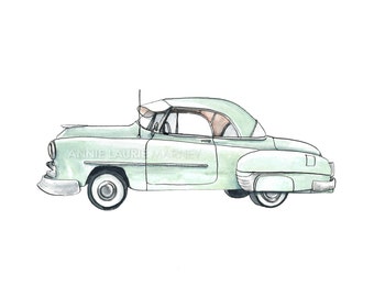 Vintage Car - 8x10" Watercolor Print - Mint Classic