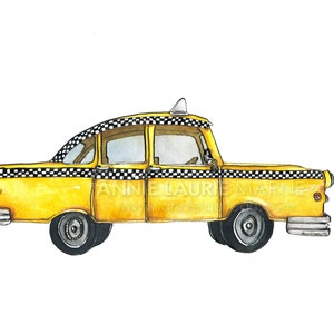 Vintage Car - 8x10&quot; Watercolor Print - Classic Checkered Taxi Car