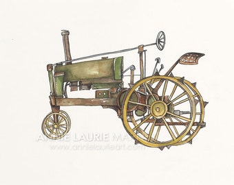 Vintage Green Tractor - 8x10" Watercolor Print - Green Tractor, John Deere