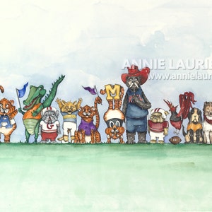SEC Mascots - College Football Painting - 10x20&quot; Watercolor Fine Art Print