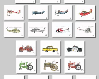Vintage Prints - 8x10" Watercolor Prints (SET OF 3) - Aviation, Trucks, Tractors