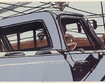 Saturday Afternoon - 9x12.5"  - Original, Limited Edition Linocut