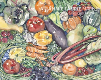 Assorted Vegetables -  18x24" Watercolor Fine Art Print