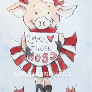 Arkansas Razorback Cheerleader "Piggie" - 9x12" Watercolor Fine Art Print