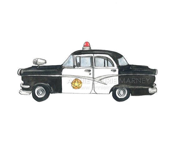 Vintage Car 8x10 Watercolor Print Classic Police Car Etsy