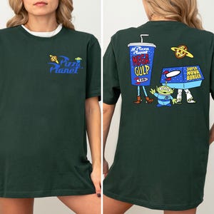 two pictures of a woman wearing a green shirt