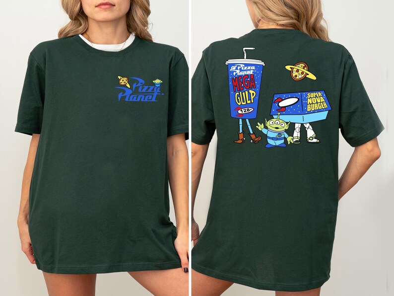 two pictures of a woman wearing a green shirt