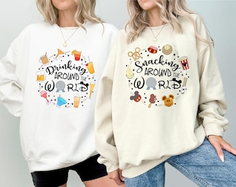 Disney Drinking & Snacking Around The World Sweater, Disneyworld Couple Hoodie, Matching Disneyland Drinks And Snacks Sweatshirts