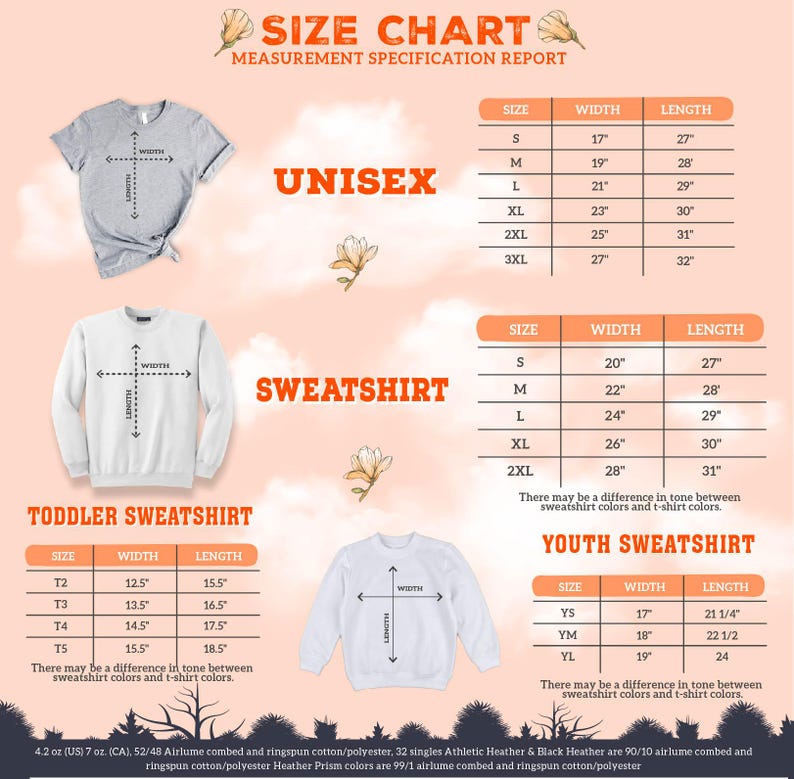 the size chart for a sweatshirt