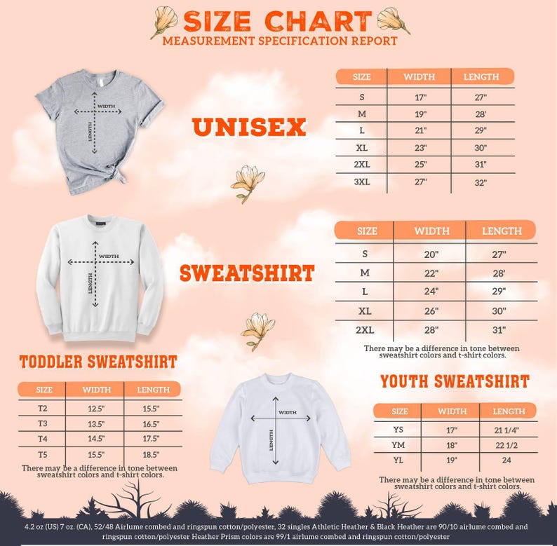 the size chart for a sweatshirt