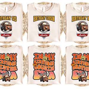 a set of four birthday shirts with a turkey on them