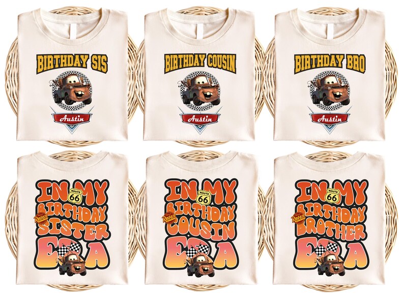a set of four birthday shirts with a turkey on them