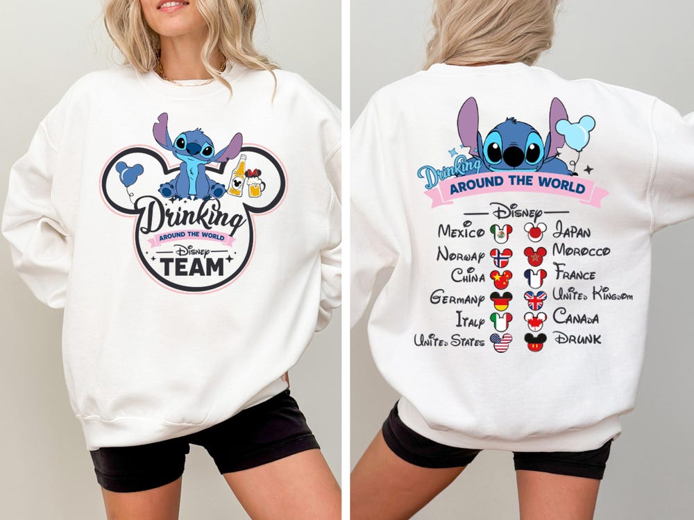 Disney Stitch Sweatshirt, Drinking Around The World Hoodie, Lilo & Stitch Sweater, Disneyland Family Vacation Sweatshirts New Fashion