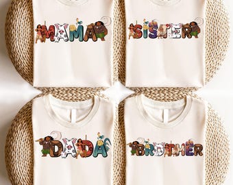 Princess Moana familie shirts, Disney Mama Dada bijpassende shirt, Disney Maui Hei Hei shirt, aangepast Disneyland familievakantie shirt