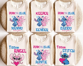 Disney Gender Reveal Party Shirt, Pink or Blue Tee, Team Stitch & Team Angel Hoodie, Disneyland Baby Shower Matching Sweatshirt