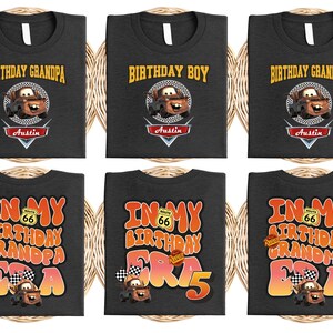 a set of four birthday shirts for a boy