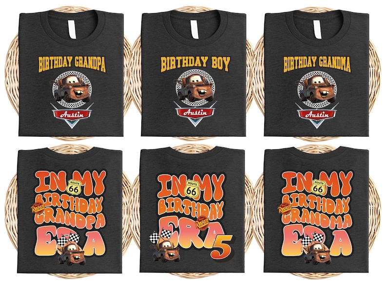 a set of four birthday shirts for a boy