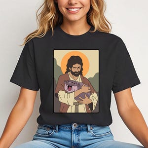 T-shirt Moo Deng Jesus, Jesus Loves Bouncy nijlpaard babyshirt, religieuze Moo Deng shirt, sweatshirt nijlpaard minnaar, grappig memeshirt