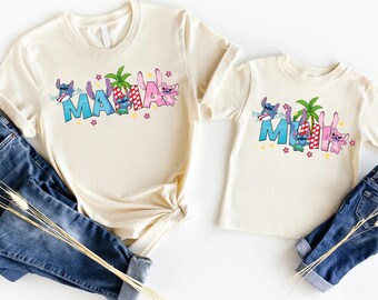 Disney Stitch familjetröjor, matchande Angel Mama & Mini t-shirts, Stitch pappa t-shirt, Disneyland familjesemestertröja
