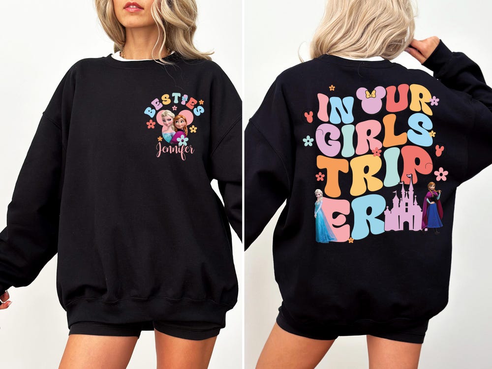 Disney Frozen Girls Trip Sweatshirt, Elsa & Anna Besties Hoodie, Minnie Bow Bestie Sweater, Disneyland Best Friends Vacation Sweatshirts New Fashion