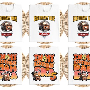 a set of four birthday shirts with a bear on the front