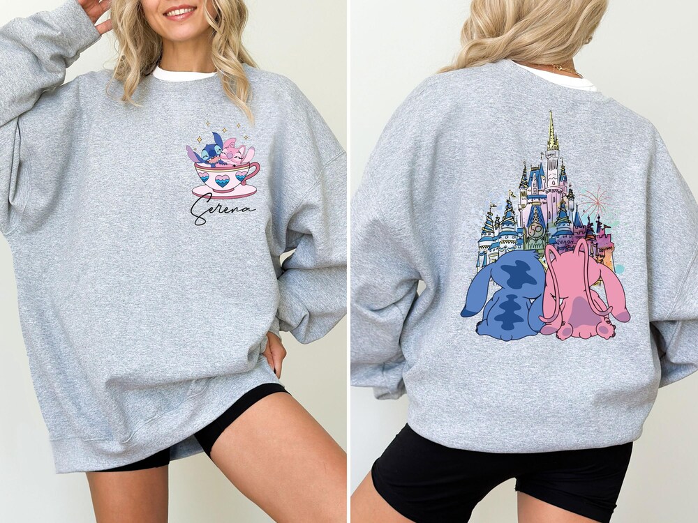 Disney Stitch & Angel Sweatshirt, Best Friends Girls Trip Hoodie, Magic Castle Tee, Disneyland Family Vacation Sweatshirts New Fashion