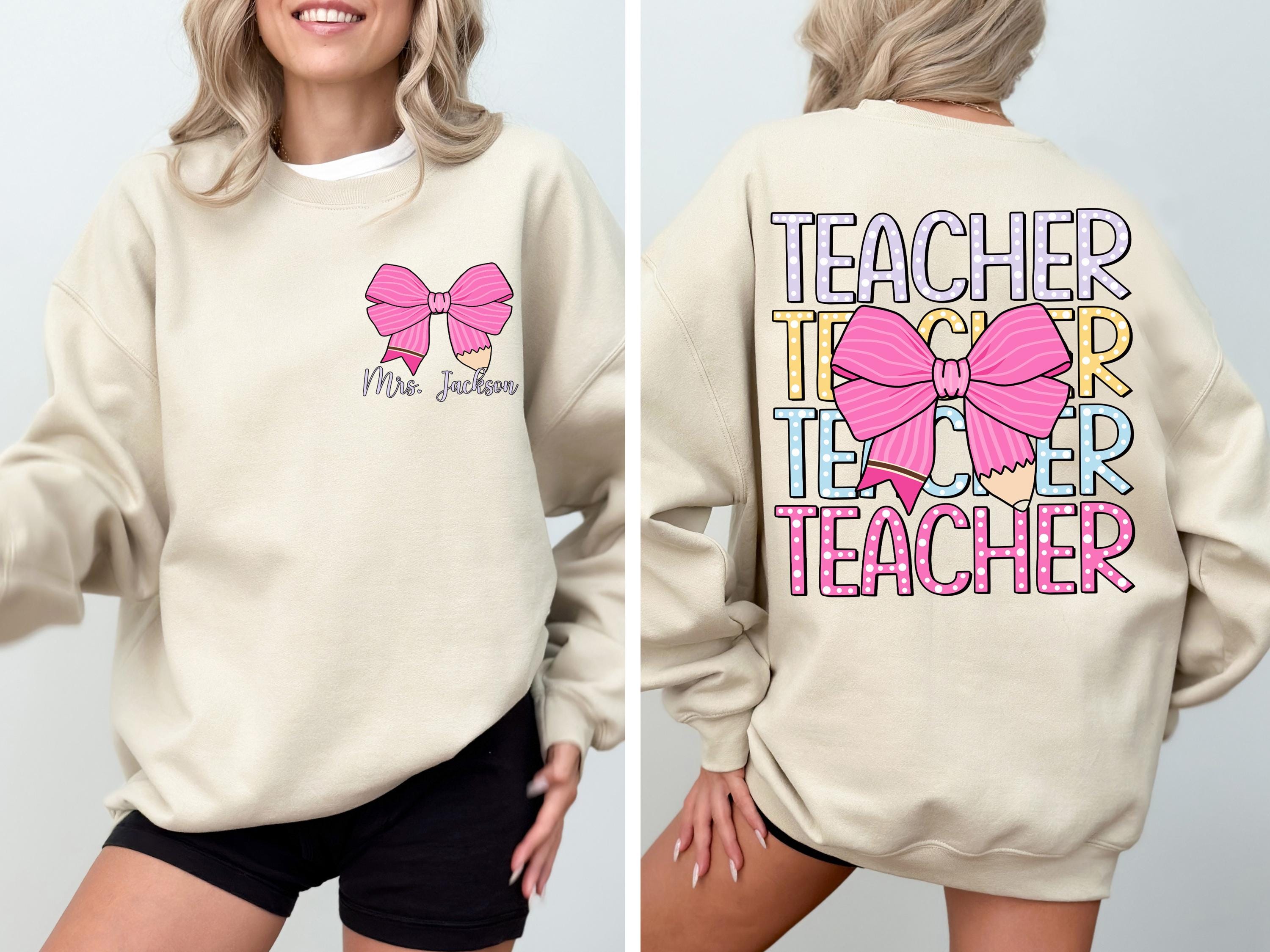 Teacher Coquette Shirt, Pencil Bow Teacher Sweater, Custom Teacher Team Shirt, Pink Bow Cute Teacher School Tee, Teacher Appreciation Shirt