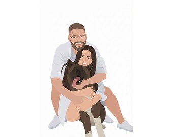 Retrato Personalizado de Pareja con Mascota – Ilustración Digital (Descarga Digital)