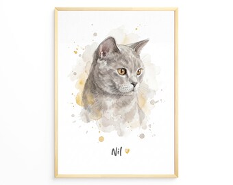 Retrato Personalizado de Gato en Estilo Acuarela – Descarga Digital