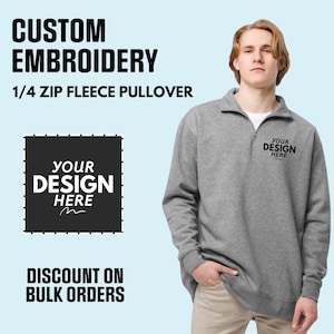 Custom Embroidered Quarter Zip Personalized Business Embroidery Logo Quarter Zip Sweatshirt Customize Unisex Pullover Custom Embroidery Text