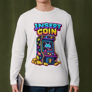 Insert Coin Digital Design, Retro Arcade Machine Graphic, Gamer Pixel Art PNG