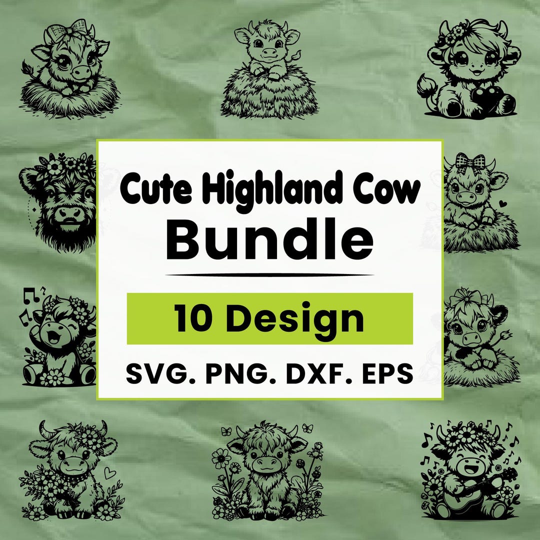 Cute Highland Cow Bundle Svg, Baby Cow Clipart Png, Highland Cattle Cut ...