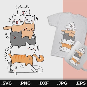 Cute Stacking Cats Svg, Kawaii Kitten Png, Kitty Tower Dxf, Funny Cat Eps, Animal Doodle Cut File, Pet Lover Clipart, Playful Feline Design