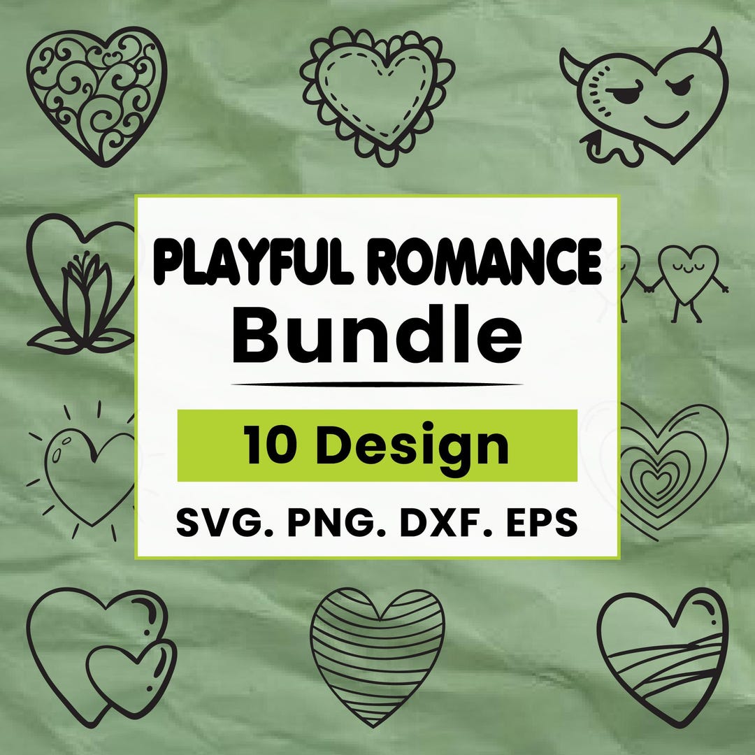 Romantic Vector Dxf Playful Romance Bundle, Heart Svg, Cute Doodle Png, Abstract Dxf, Love ...