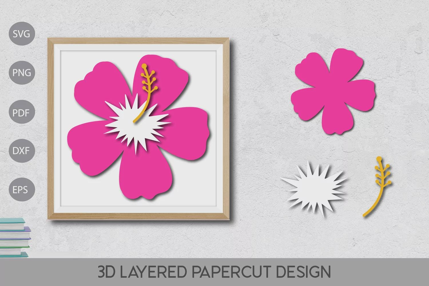 Layered Hibiscus Flower Svg, 3d Paper Cut Floral Design, Tropical ...