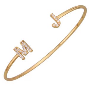 Personalized Name Initials Bangles, Custom Initial Letter Jewelry Charm Bracelet, Gift For Her, Custom Couples Word Bracelet Pendant