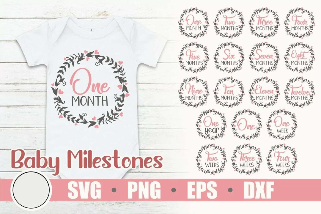 Baby Milestones Svg Bundle, Monthly Growth Cut File, First Year Wreath ...